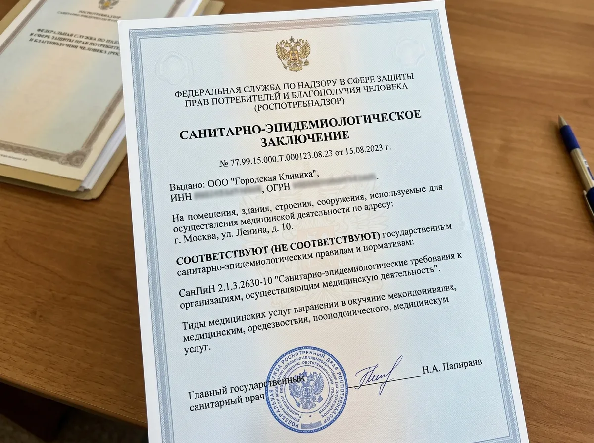 Санитарно-эпидемиологическое заключение Роспотребнадзора о соответствии помещений медицинской организации санитарным нормам СанПиН